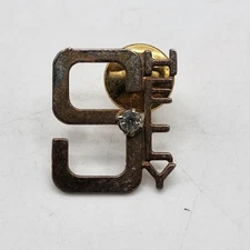 Vintage 9 Year Service Award Pin RS2 Rhinestone Gold Tone Lapel Pinback Badge