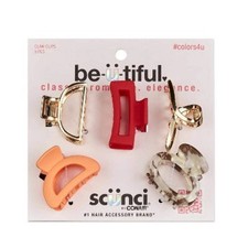 SCUNCI BE- -TIFUL MIXED SHAPES OPEN CENTER CLAW CLIPS MIXED FINISH 5PCS - IMPERF