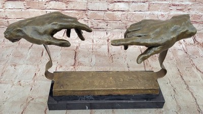Signed Dali Touching Hand Bronze Sculpture Marble Base Statue Figurine Figure