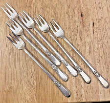 Gathering of 6 SILVERPLATE Cocktail Seafood Forks 1847 ADORATION 1930 -1973