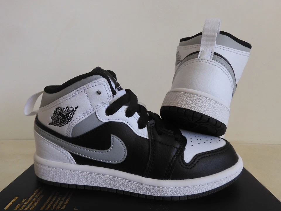 耐克 AIR JORDAN 1 中号 (PS) 黑色-白色-灰色“白色阴影”尺寸 11c [640734-073] — 第 3/4 张图片