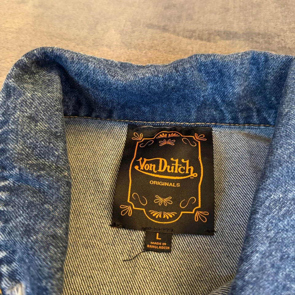 Chaqueta de mezclilla Von Dutch azul parche envejecido logotipo abotonado para hombre grande nueva con etiquetas Foto 4 de 4