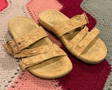 Vionic Skylar Slides Gold Sandal Faux Cork With Triple Strap Womens Sz 8