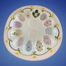 VTG Hand Painted Ceramic Deviled Egg Tray For 12 Eggs Plate Platter Multicolor