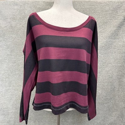 Rag Bone Knit Striped Long Sleeve Top Burgundy Black Women's Size M