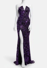 Dress the Population Women's Purple Sequin Embroidered Gown Dress Size M.