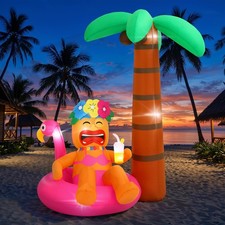 6FT Inflatable Tiki Luau Decor, Flamingo Coconut Palm Luau Party Decorations,...