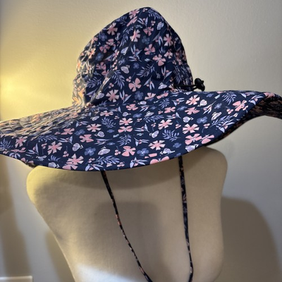 #ad #ad L Gardenline Blue Garden Sun Hat Breathable Pink Flowers Butterflies Adjustable $18.75