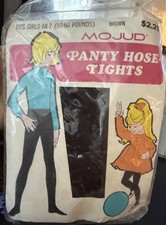 Vintage 60s Girls 4-6X Brown PantyHose Tights Advertising Graphics Mod