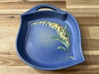 Roseville Foxglove Blue Handled Console Bowl Art Pottery USA Floral Vintage