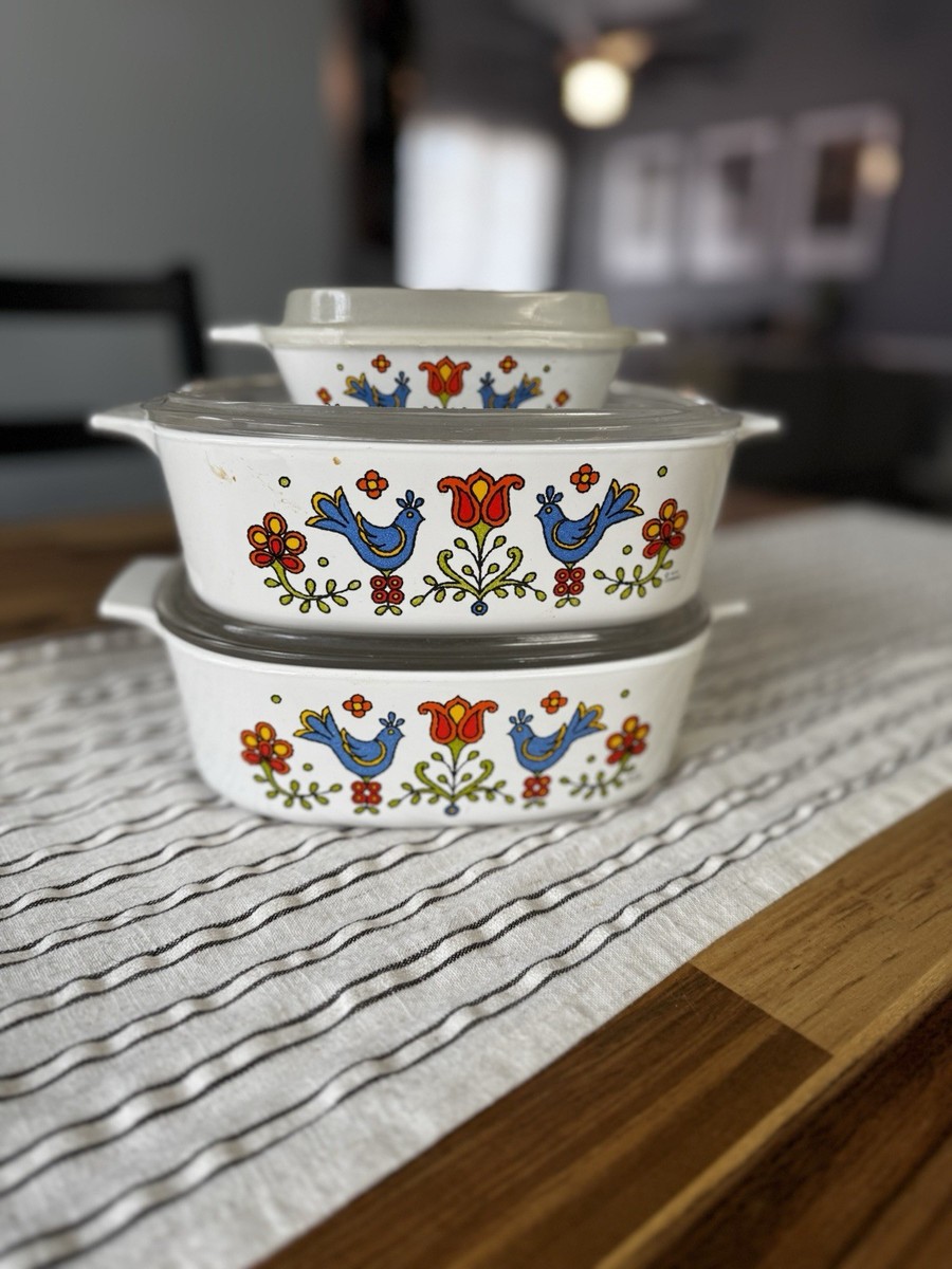 Set Vintage Corning Ware Country Festival Casserole Baking Dishes