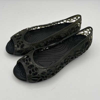 Crocs Isabella Jelly Flat Womens Sz 4 Black Cutout Sandal