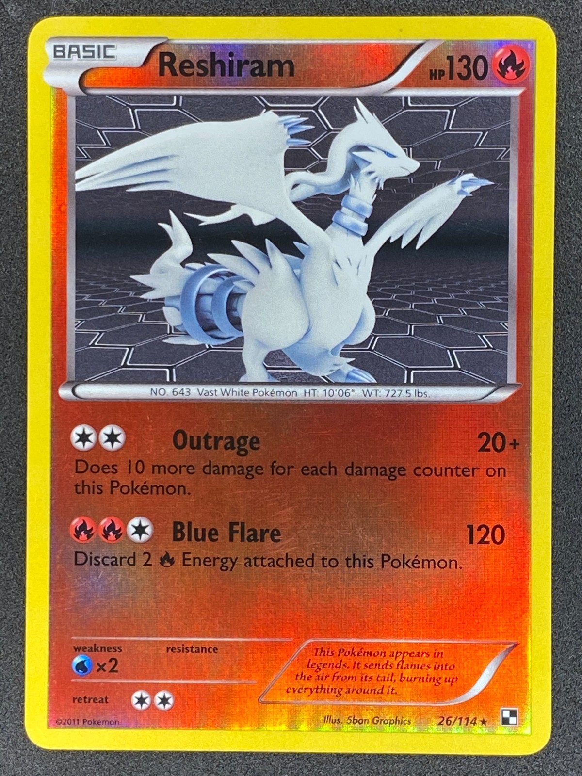 Pokémon Reshiram Reverse Holo 26/114 BLW Black & White LP/NM