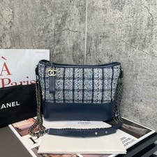Chanel Gabrielle Navy Tweed Leather Chain Hobo Crossbody Bag