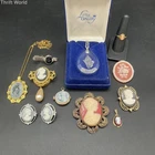 Vintage Cameo Costume Jewelry Lot 12pc Nony NY Little Gallery Brooches Rings