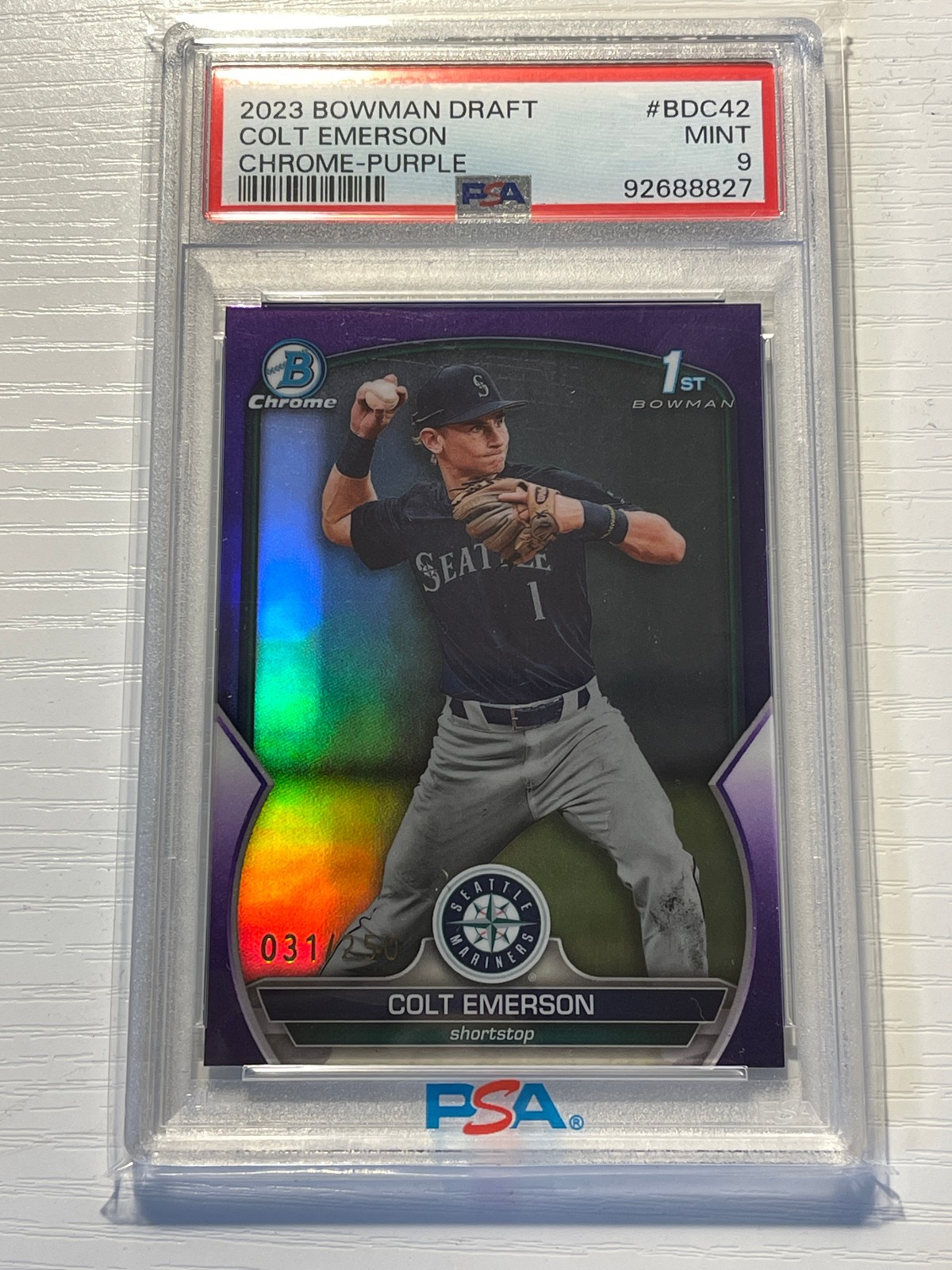 COLT EMERSON 2023 1st Bowman Chrome  Purple /250 PSA 9