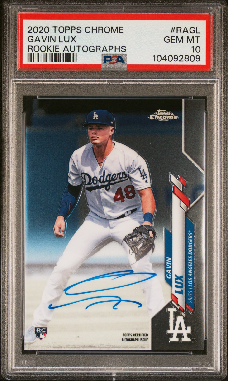 2020 TOPPS CHROME RC AUTOS #RAGL GAVIN LUX PSA 10 AUTO