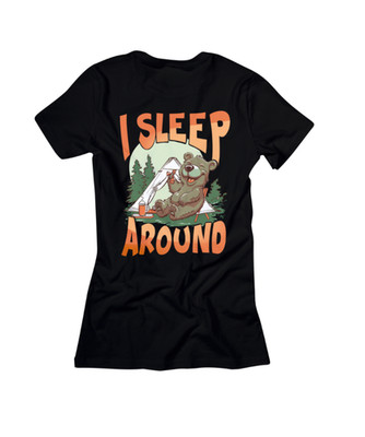 T-Shirt Spruch Druck Bär  Sleep Around Zelten Campen Lagerfeuer Outdoor Sommer