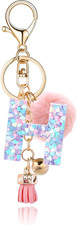 Resin Alphabet Initial Letter Keychain Keyring for Women Purse Handbags With Fur