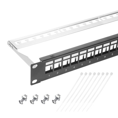 Patch Panel, 1U 19'' Key Stone Shielded Blank Network 24-Port Patch Panel