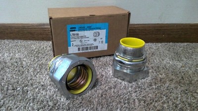 Two (2) 1.5 inch Liquidtight Connectors, Insulated, FMC, Straight, LTB150
