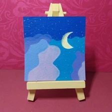 Sindy Fuhr Acrylic Painting 3x3 Inch Original Sky Pop Art Title Night Came 