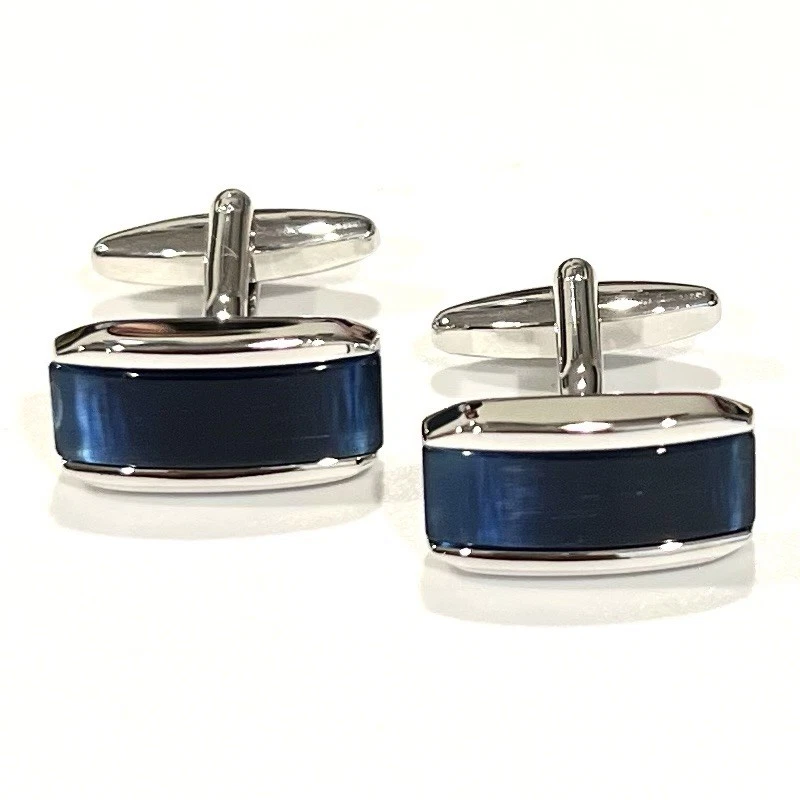 Gemelos rectangulares de piedra azul marino de uso diario para hombre regalo de cumpleaños gemelo con caja Foto 3 de 4