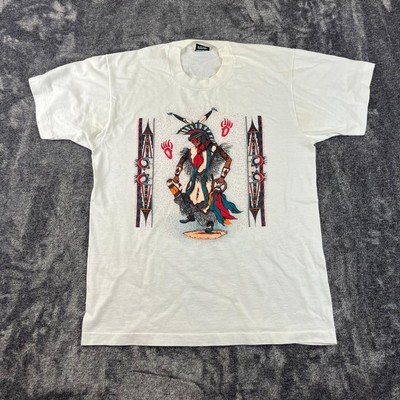 Vtg Screen Stars Native Tribal Aztec T-Shirt Multicolor L Single Stitch USA