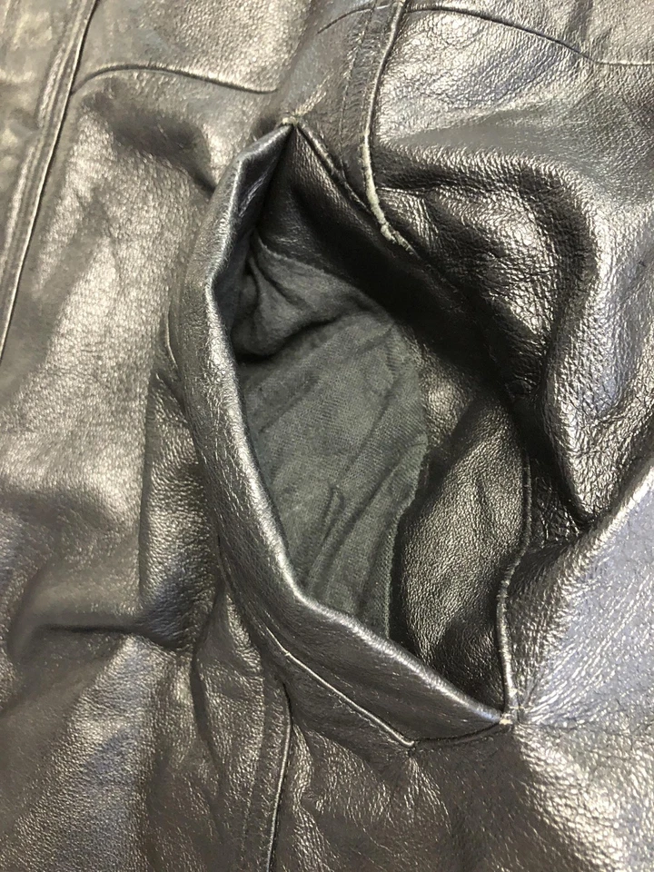 Chaqueta de cuero genuino Tanners Avenue para hombre mediana negra con cremallera forro de piel sintética Foto 4 de 4