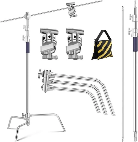 K&F CONCEPT Heavy Duty C Light Stand 10.8ft w/ Holding Arm Sandbag for Studio