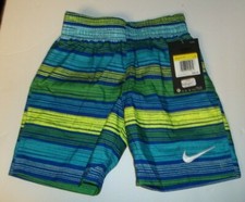 Nike blue yellow stripe little boy Large 7 swim suit trunk shorts elastic waist