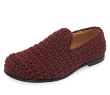 JW Anderson Mens Crochet Cotton Loafers Shoes Moccasin Burgundy Size 42 / US 8.5
