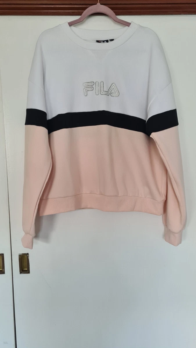 NEW Fila Hoodie Sports Jumper Sweater Pink Black White Colour Block 10 12 14