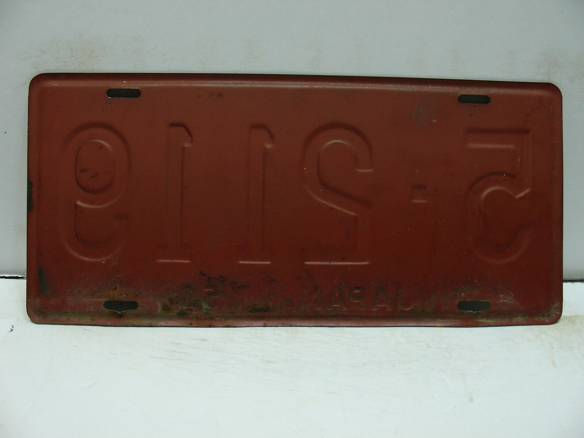 1951 Japan License Plate 5 - 2119 U.S. Army Occupied Japan Vintage