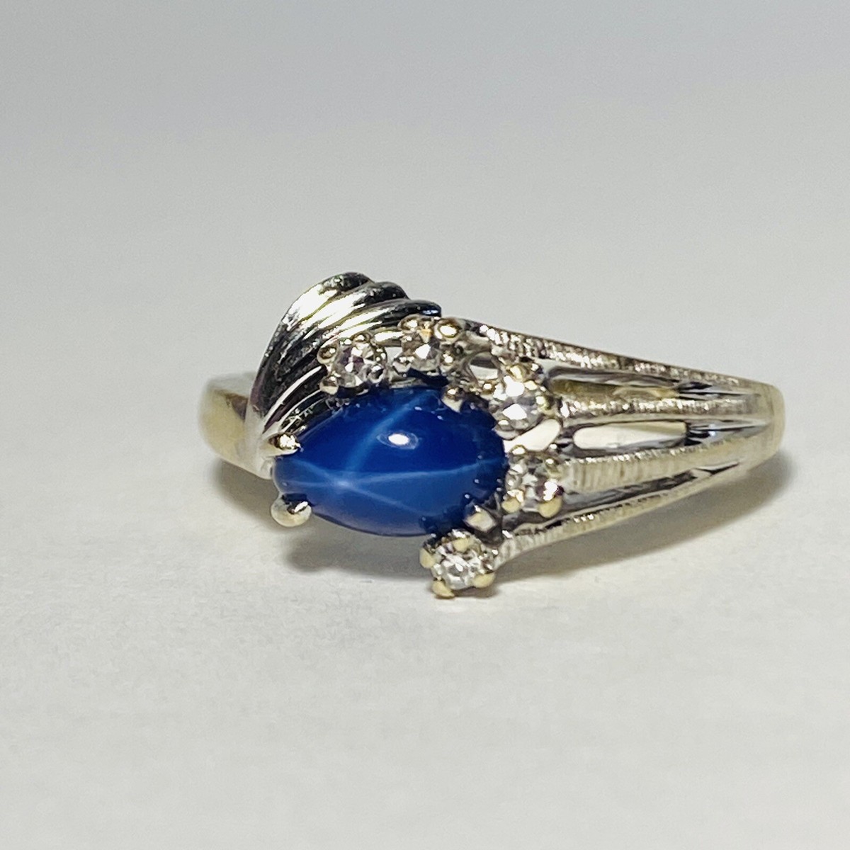 Zales JTC 14K White Gold 1.05ct Star Sapphire 0.07ctw Diamond Sz