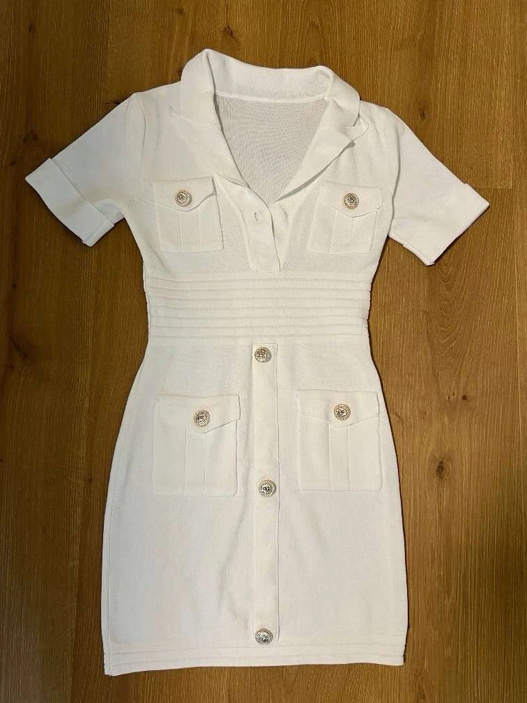 LOEWE Vestito donna estivo bianco taglia 36 S vestito corto in maglia con bottoni leone