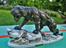 Sculpture ancienne signé COLOMBINI Tigre plâtre Art Déco Ancient sculpture