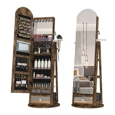 360° Rotating Jewelry Armoire Full Length Mirror Jewelry Organizer