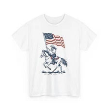 American Flag Cowboy T-Shirt Patriotic 4th of July USA Unisex Cotton Tee
