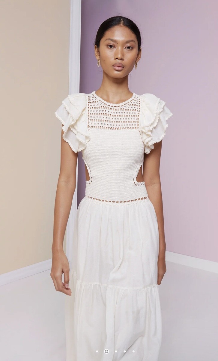 Magali Pascal l M Lottie Crocheted Drop-Waist Open Back Tiered Skirt Maxi  Dress | eBay