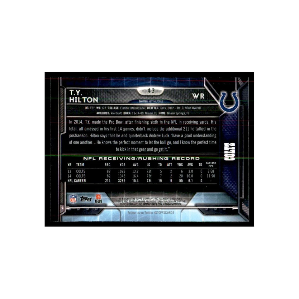 2015 Topps Chrome Mini T.Y. Hilton Football Cards #43 - Image 2 of 3