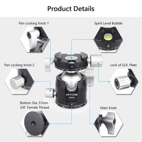 40mm Low Profile Ball Head CNC Double Panoramic Camera Tripod Head Load 20 kg - Picture 6 of 10