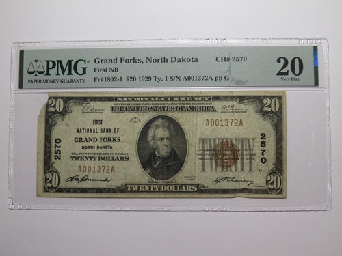 $20 1929 Grand Forks North Dakota National Currency Bank Note Bill Ch #2570 VF20 - 第 1/5 張圖片