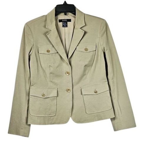 Body by Victoria Tan 2 Button Blazer 10 Stretch Utility Safari Neutral Office