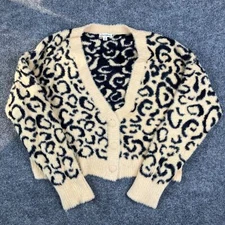 For Love & Lemons Cardigan Women's Size M Leopard Print Fuzzy Knit Button Up
