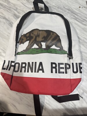 California Republic Backpack Book Bag Bear Logo Front Pocket With Zipper School