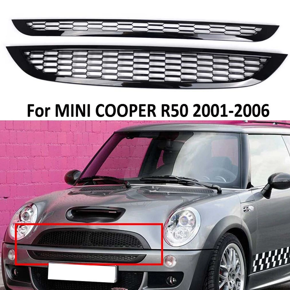 Fit 2001-2006 Mini Cooper R50 R52 R53 Front Glossy Black Honeycomb Mesh Grille - Image 2 of 4
