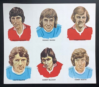 Manchester Evening News Pink Final Uncut Card Sheet Man Utd Man City 1975/1976