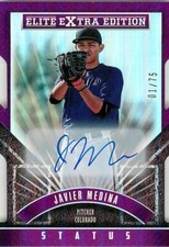 JAVIER MEDINA 2015 Elite Extra Edition RC PURPLE DIE CUT AUTO /75 Rockies #78