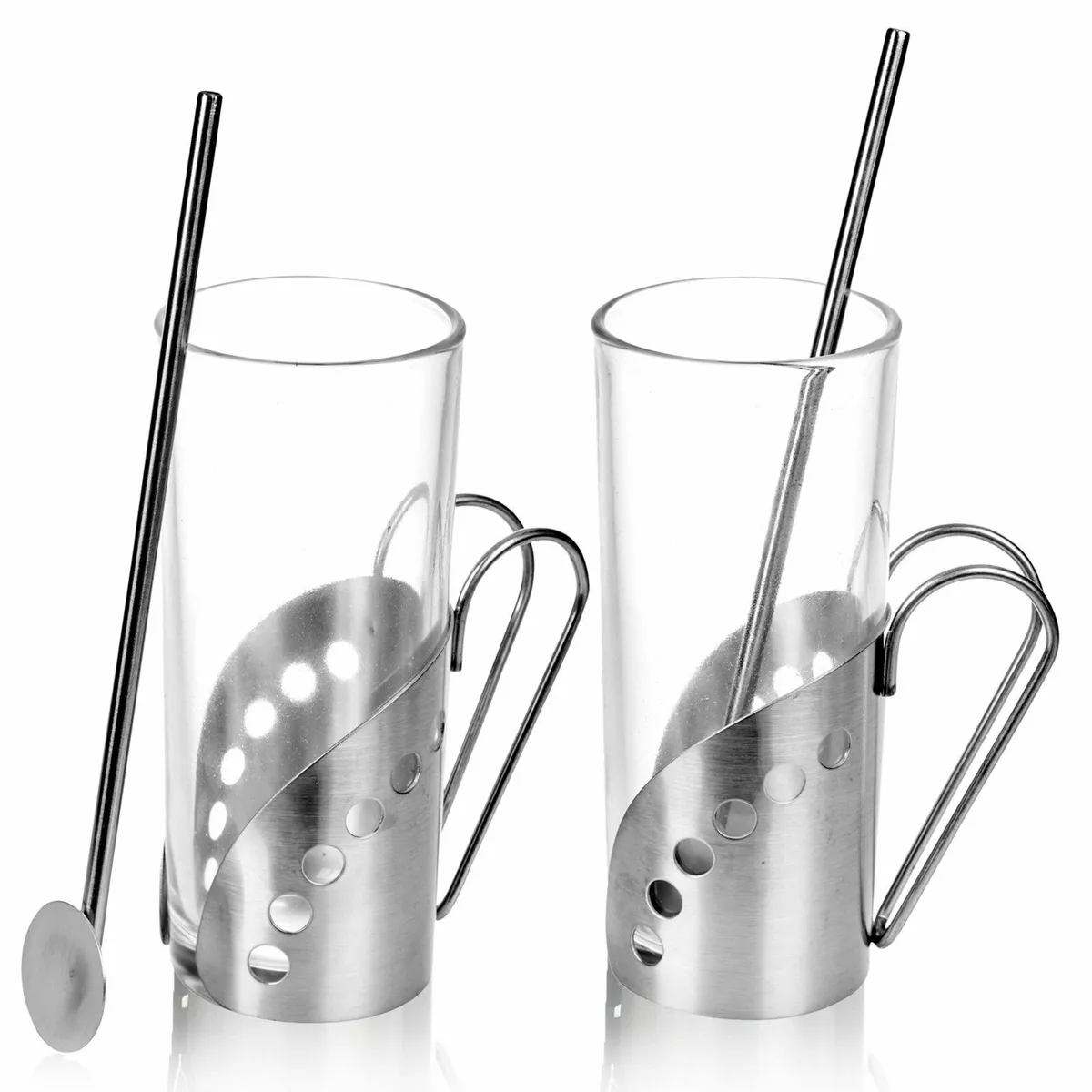 Large Coffee/Tea / Latte Cup Glasses with Stainless Steel Handles